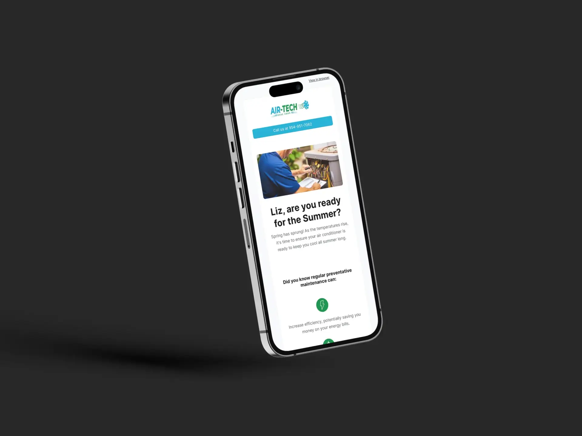 Email campaign (newsletter) crafted for Air-Tech HVAC Corp, a leader AC Company in South Florida, to keep their clients engaged